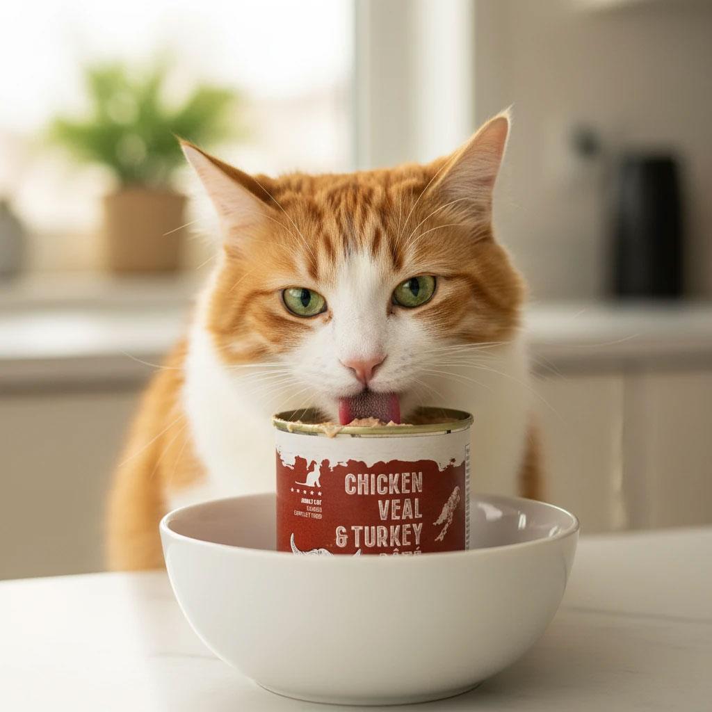 کنسرو پاته ۴۰۰ گرمی گربه (خمیری) با طعم گوشت قرمز و مرغ و بوقلمون