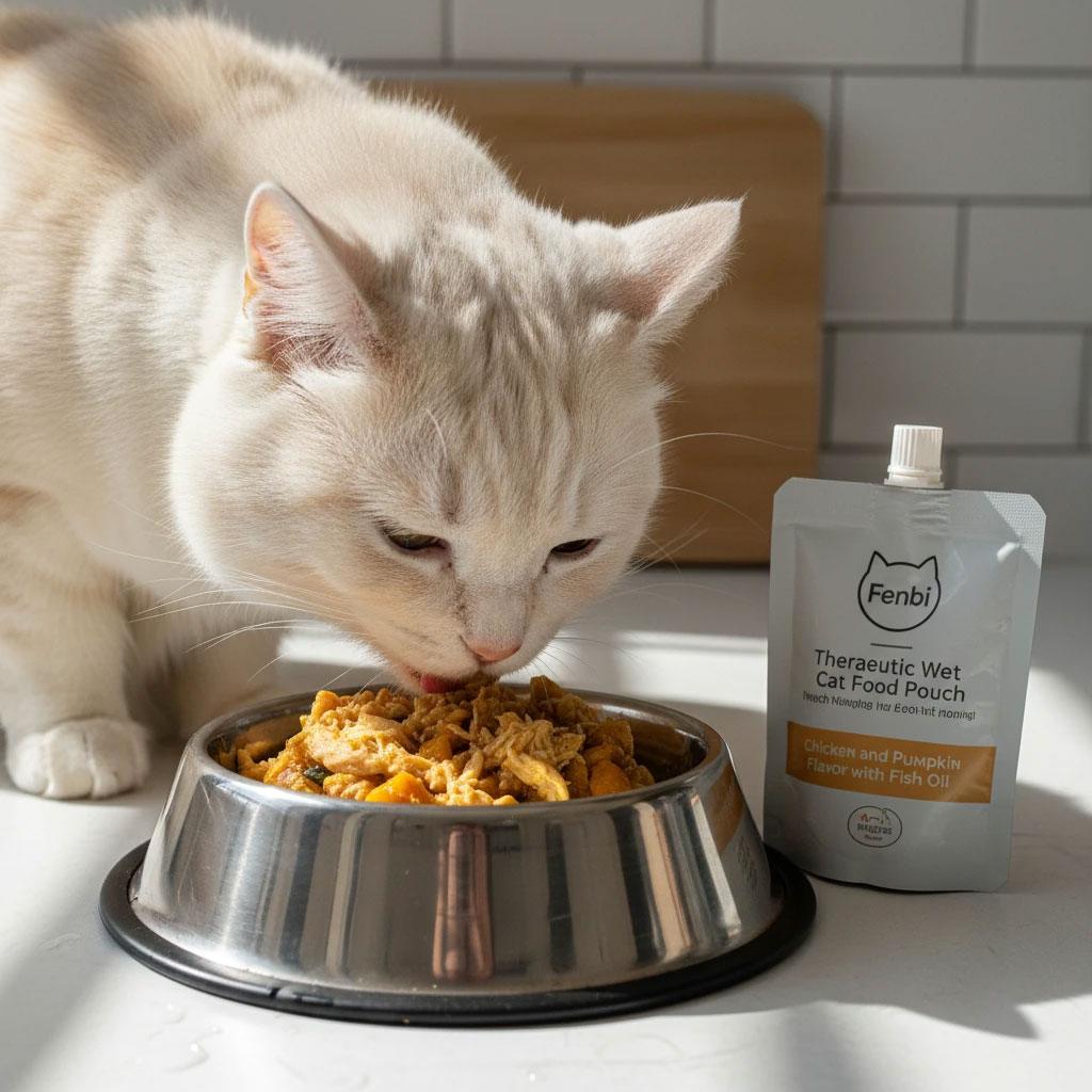 پوچ درمانی فنبی طعم مرغ و کدو طنبل به همراه روغن ماهی