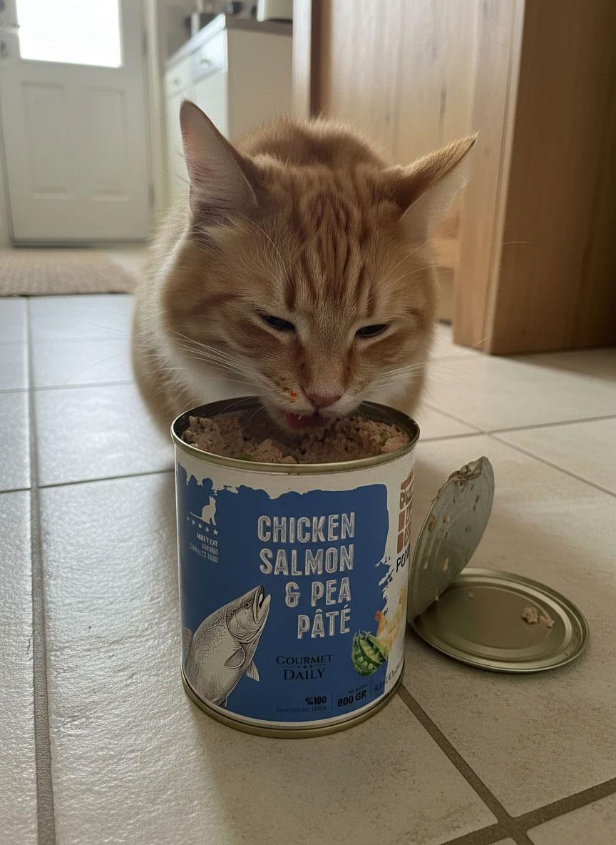 کنسرو ۸۰۰ گرم dps پاته گربه (خمیری) با طعم میکس ماهی و مرغ و نخودفرنگی