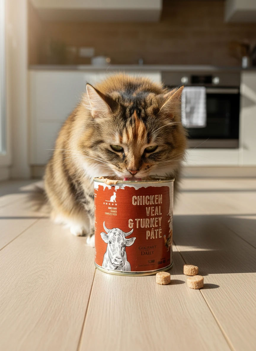 کنسرو ۸۰۰ گرم dps پاته گربه (خمیری) با طعم گوشت قرمز و مرغ و بوقلمون