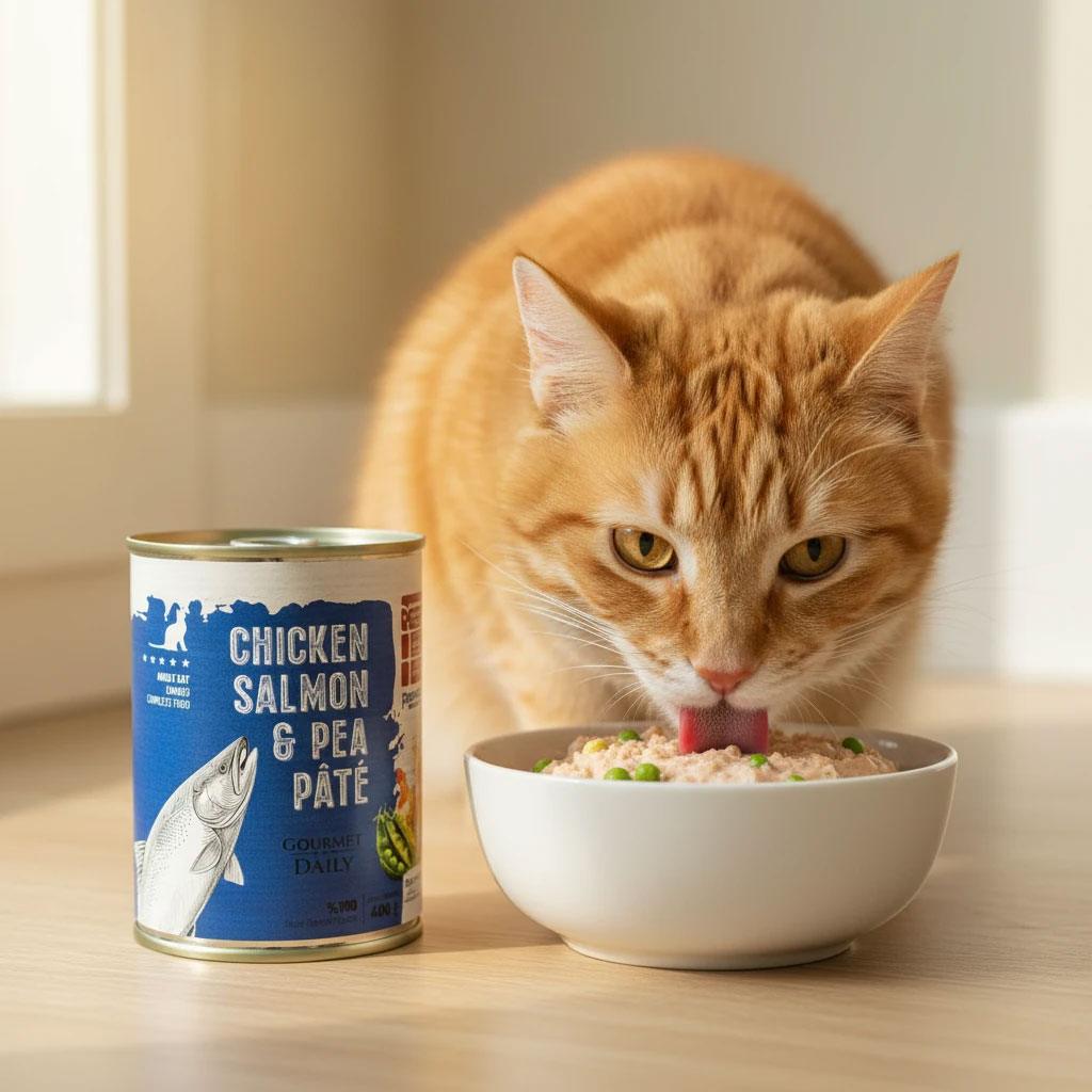 کنسرو ۴۰۰ گرم dps پاته گربه (خمیری) با طعم میکس ماهی ومرغ ونخودفرنگی