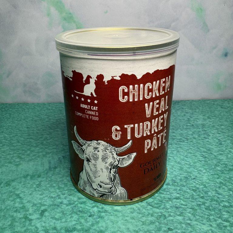 کنسرو پاته ۴۰۰ گرمی گربه (خمیری) با طعم گوشت قرمز و مرغ و بوقلمون